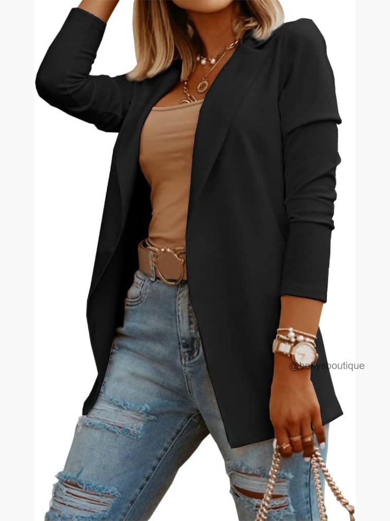 Knit Blazer Open Front Work Office Long Sleeve Jacket